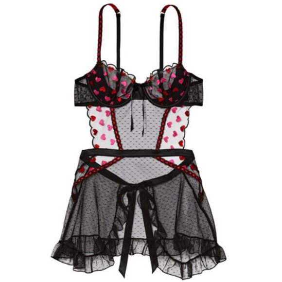 New! Victoria's Secret Heart Cupid Lace Wicked Apron Babydoll Slip 22846 - Picture 1 of 10